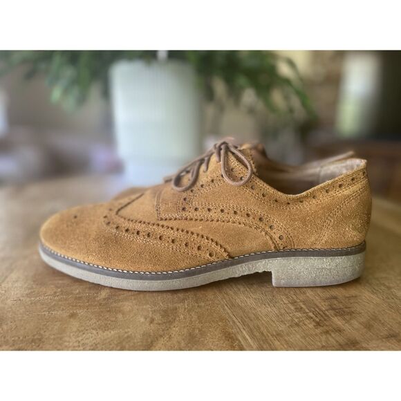 River Island Tan Suede Leather Lined Derby Brogue Shoes Made In India - Picture 1 of 8
